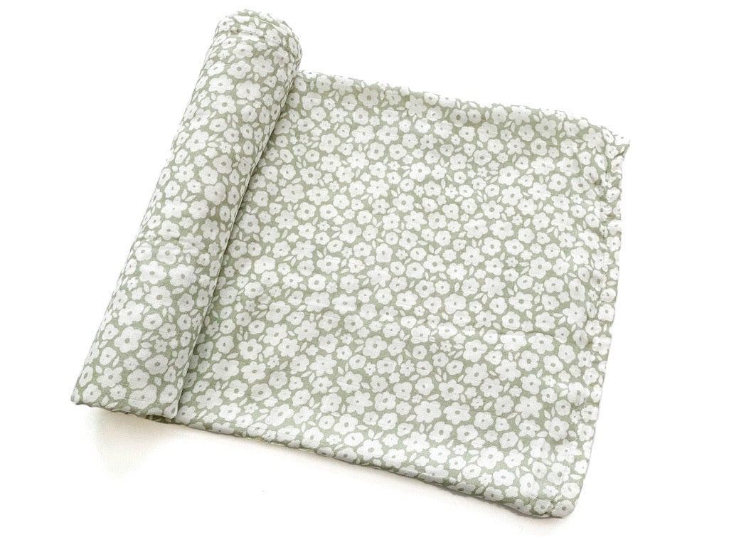 Muslin Swaddle Blanket - Sage Ditsy Floral