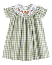 Sage Green Gingham Pumpkin Smocked Bishop Dress