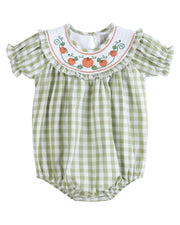 Sage Green Gingham Pumpkin Smocked Romper