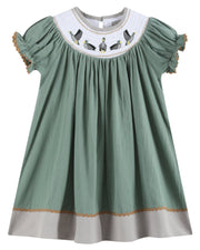 Sage Green Mallard Smocked Bishop Dress