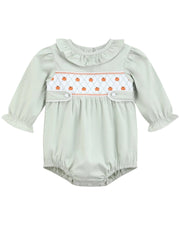 Sage Green Pumpkin Smocked Ruffle Bubble Romper