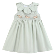 Sage Green Puppy Dog Petal Smocked Dress