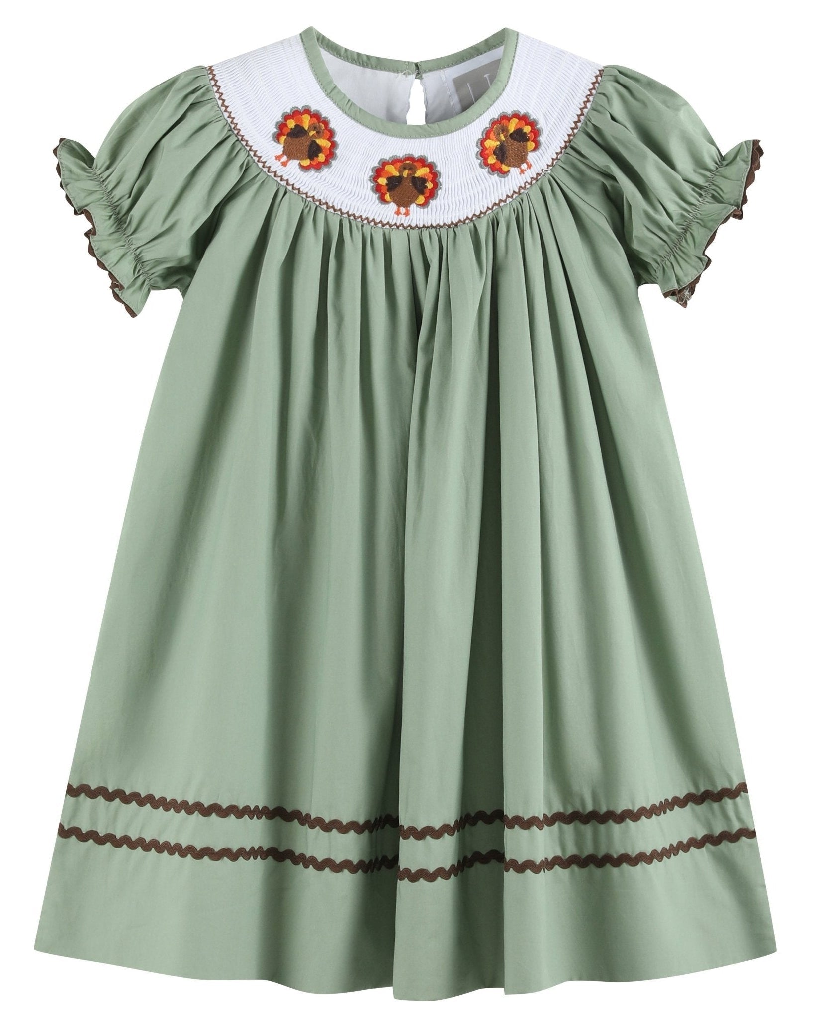 Sage Green Turkey Smocked Bishop Dress