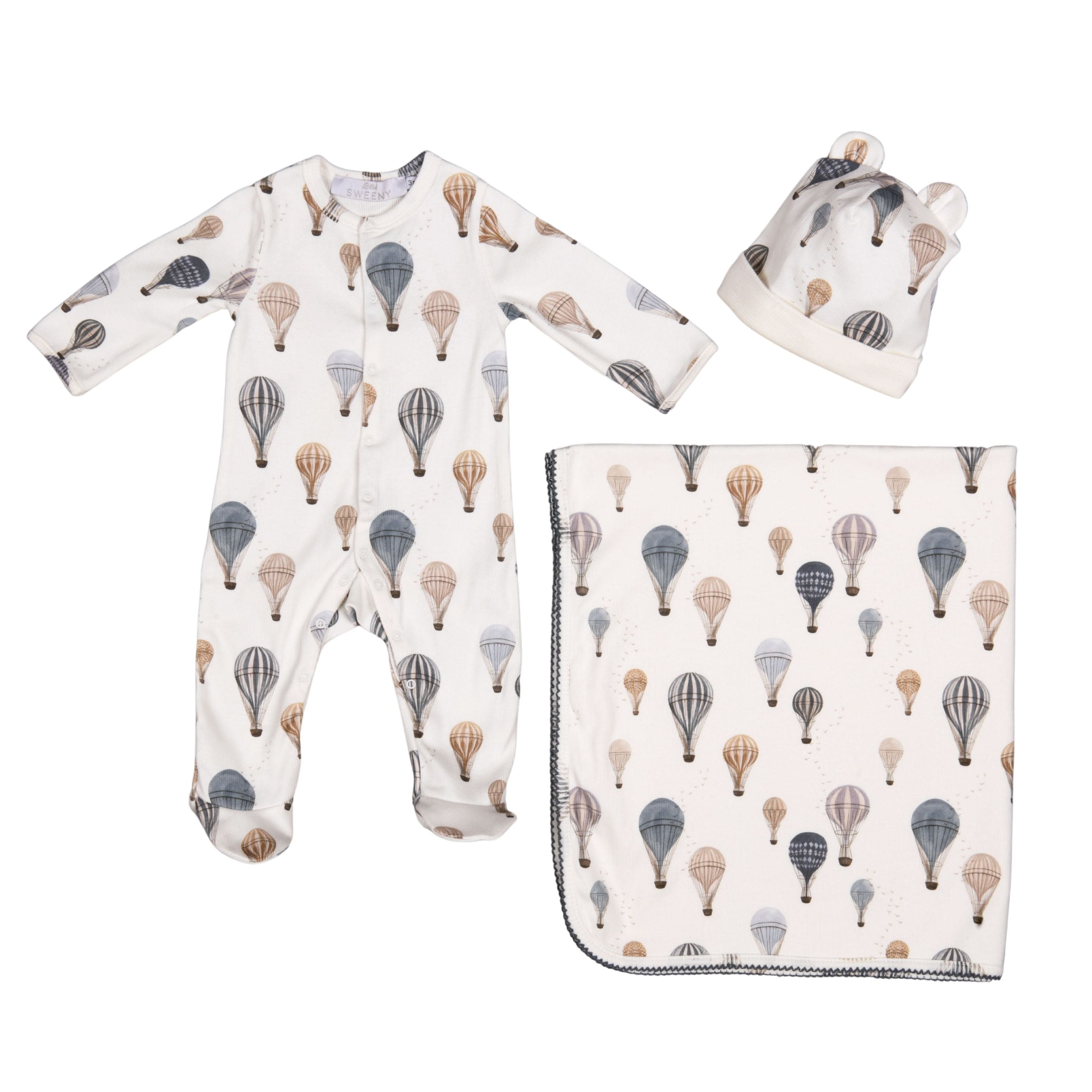 Sam | Boys Ivory & Blue Cotton Air Balloon Babysuit Set