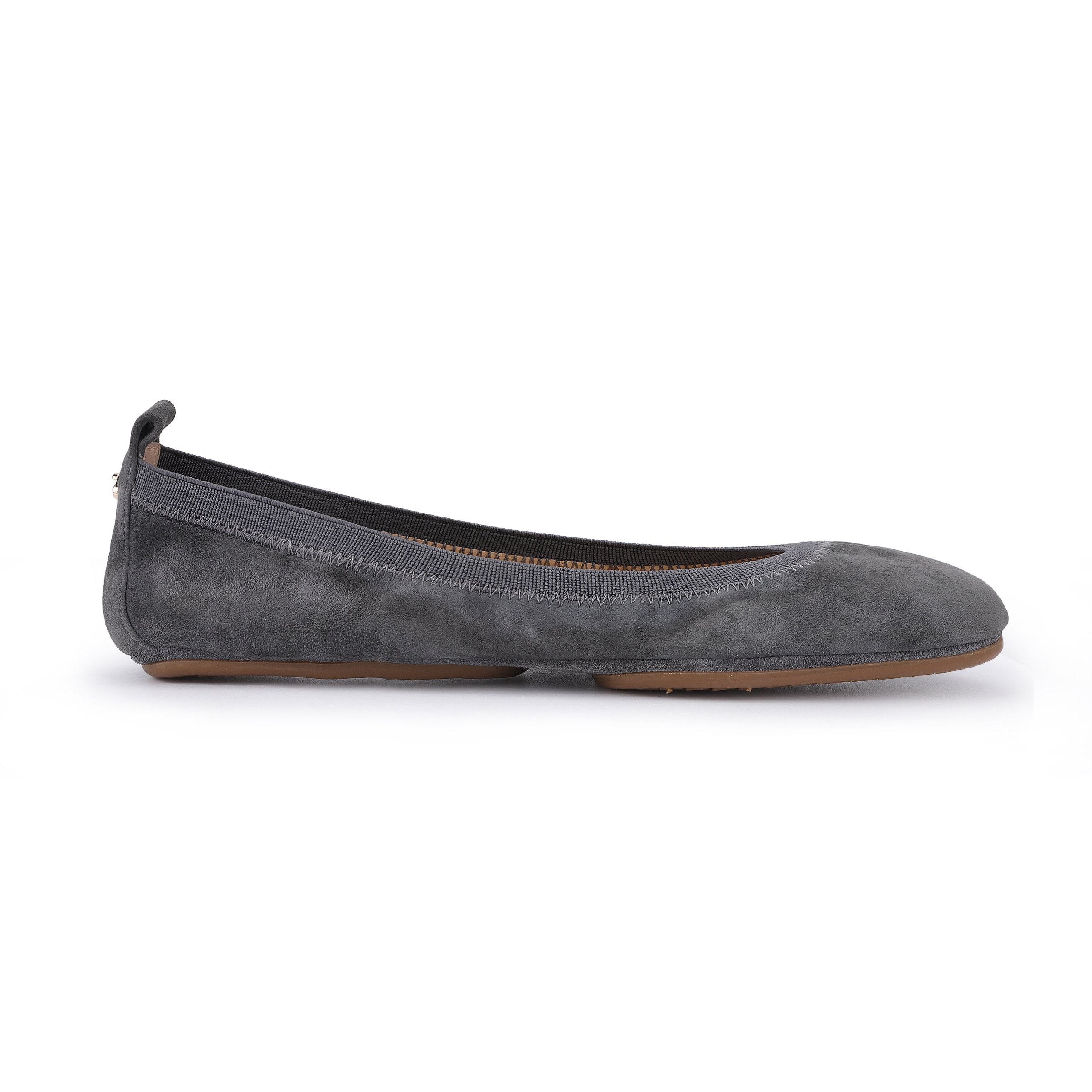 Samara Foldable Ballet Flat In Smoke Suede