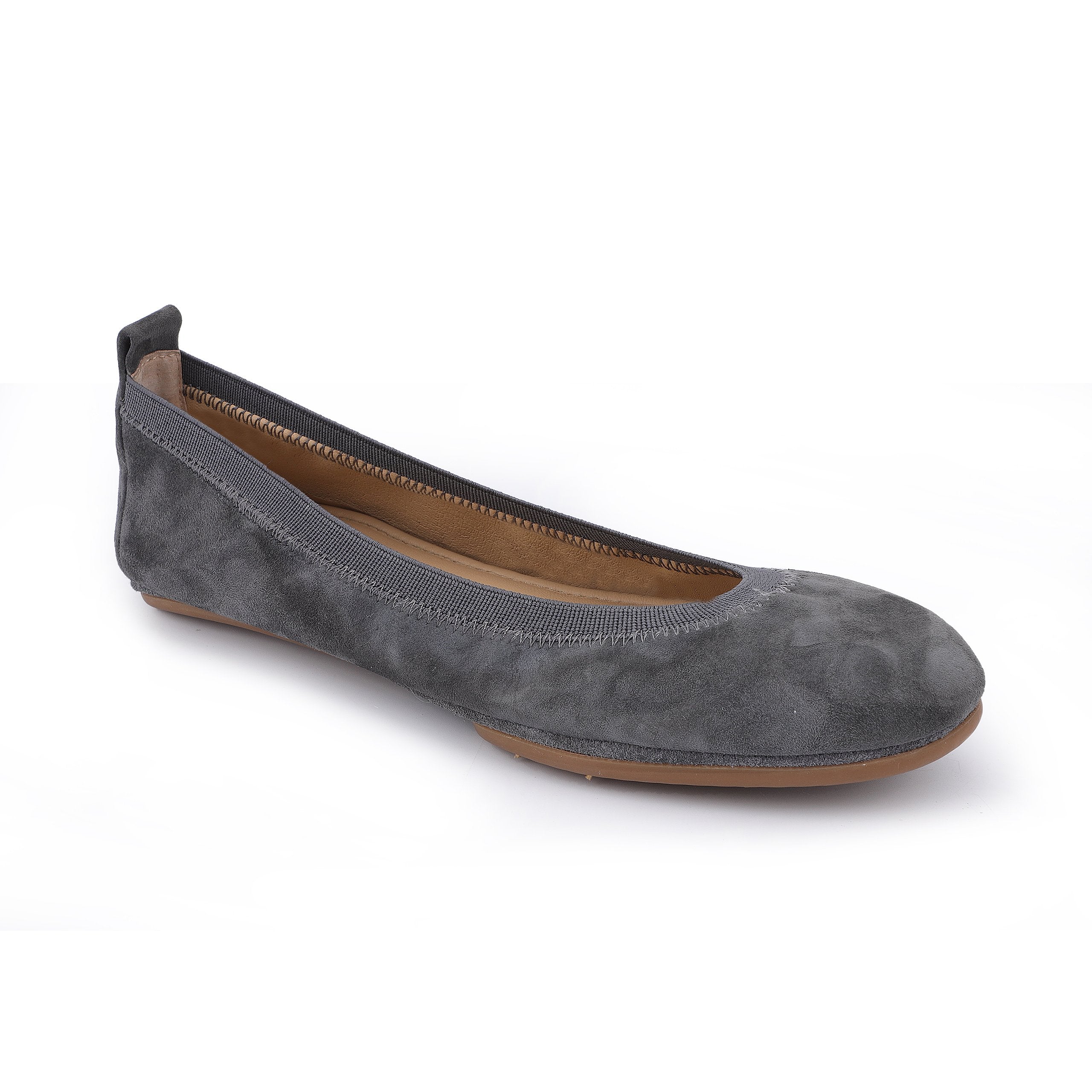 Samara Foldable Ballet Flat In Smoke Suede