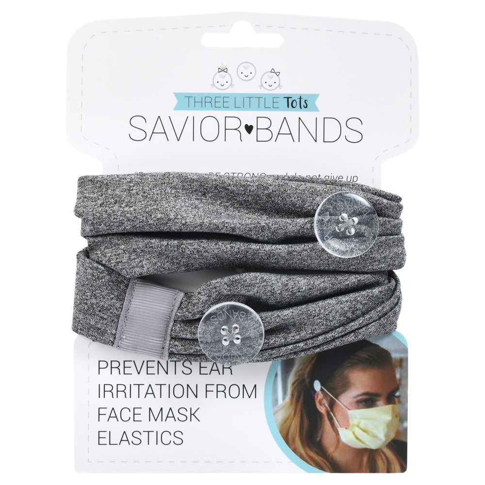 Heather Gray Savior Headbands With Buttons For Masks