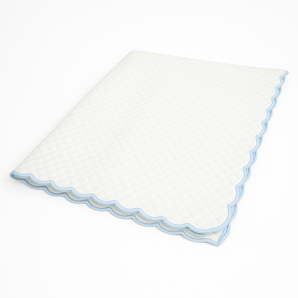 Embroidered Scallop Coverlet - Light Blue