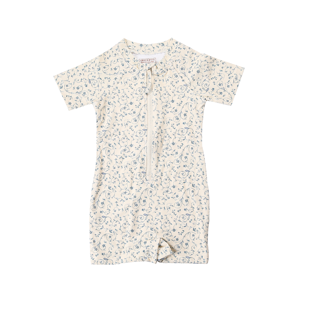 Short Sleeve Rashguard Swimsuit | Upf + Recycled - Scandi Floral