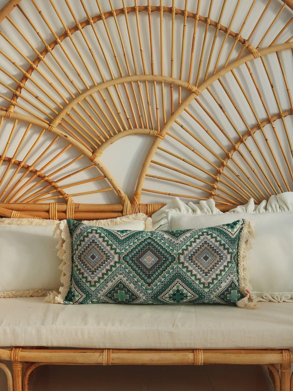 Sea Green Mosaic - Bolster Pillow With Fringe