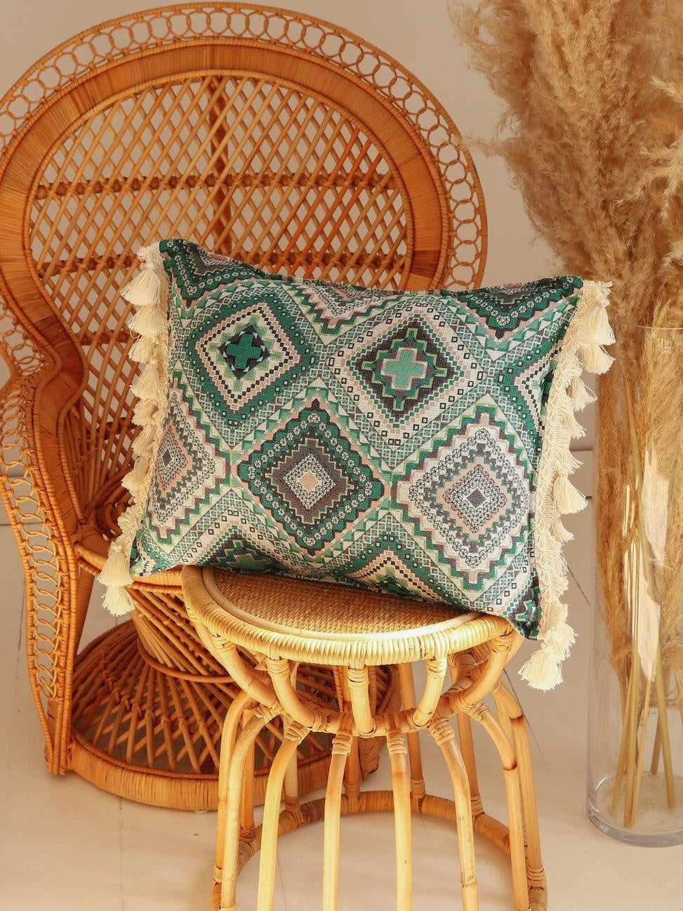 Sea Green Mosaic - Pillow With Fringe