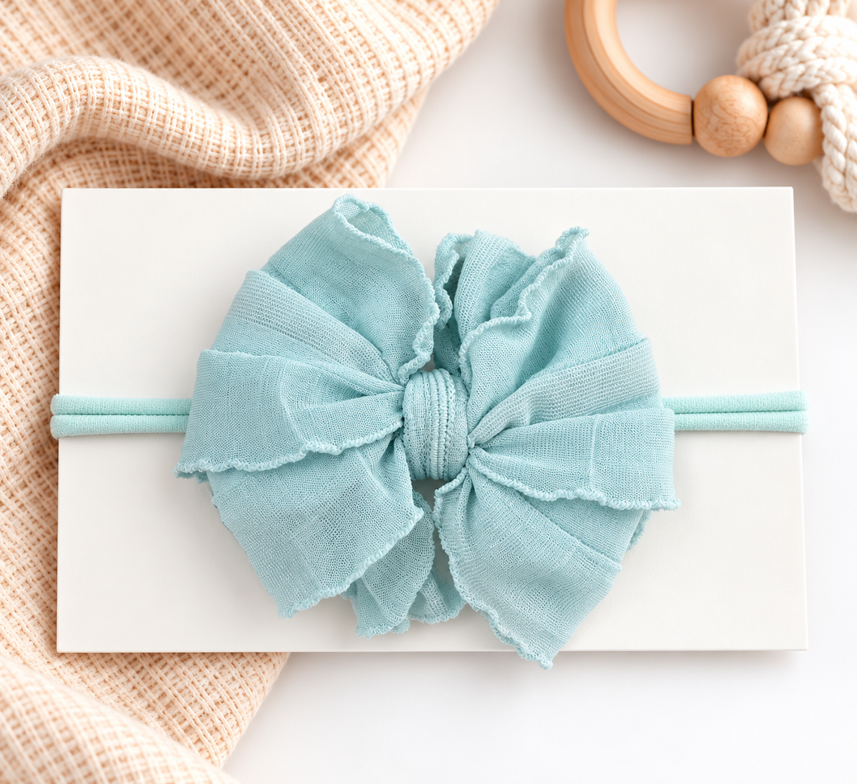 Seafoam | Skinny Mini Nylon Ruffled Baby Headband