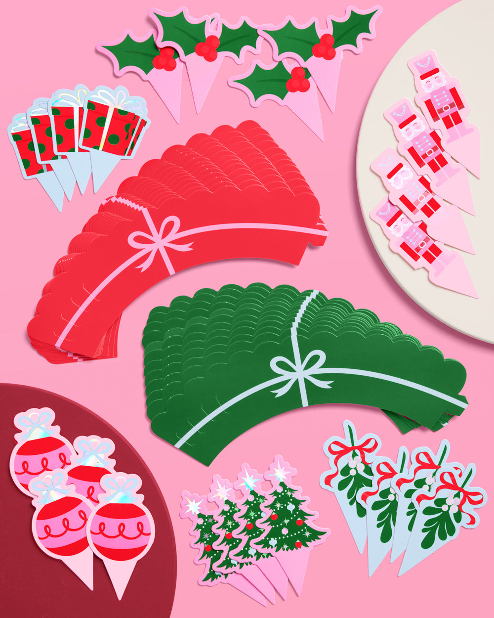 Deck The Cupcakes Set - 24 Sets Of Liners + Toppers
