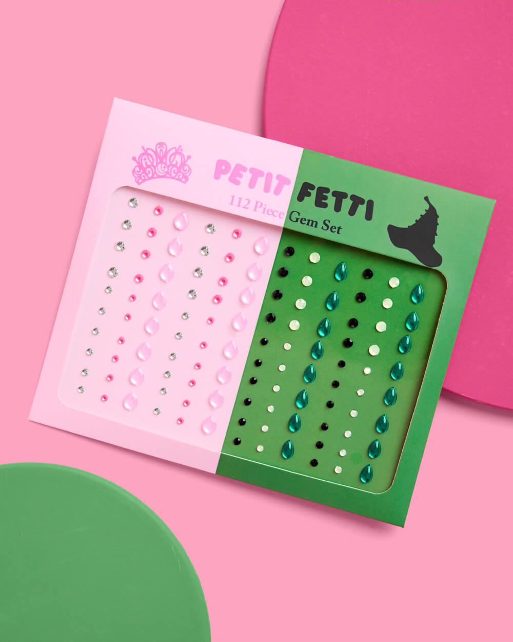 Pink Goes Good W. Green Gem Set - 112 Adhesive Face Gems