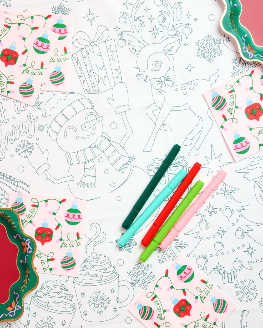 Color Me Merry Paper Tablecloth - Coloring Tablecloth