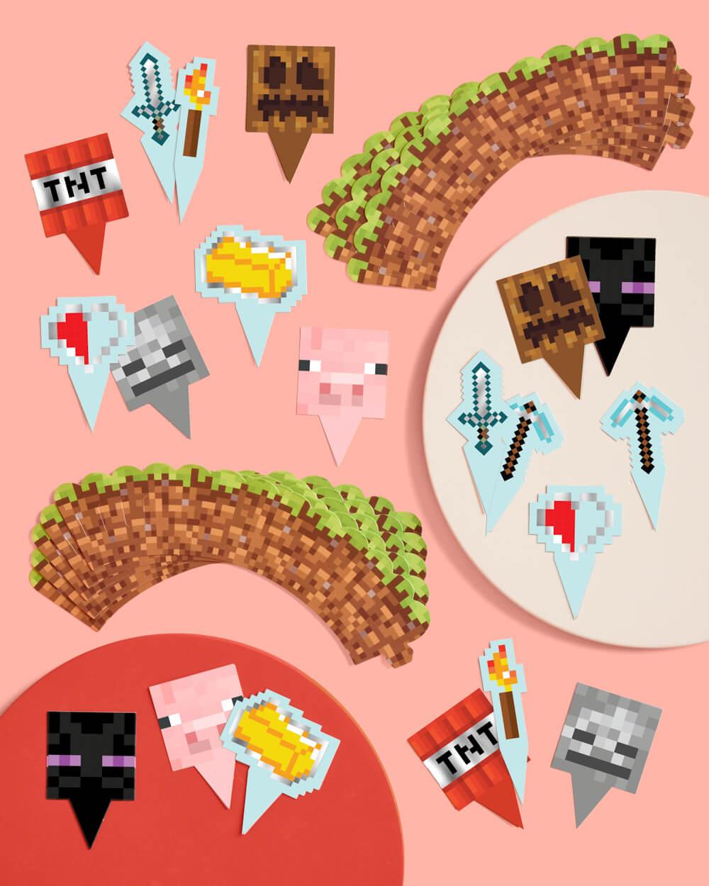 Pixel Mining Cupcake Set - 30 Sets Of Liners + Toppers