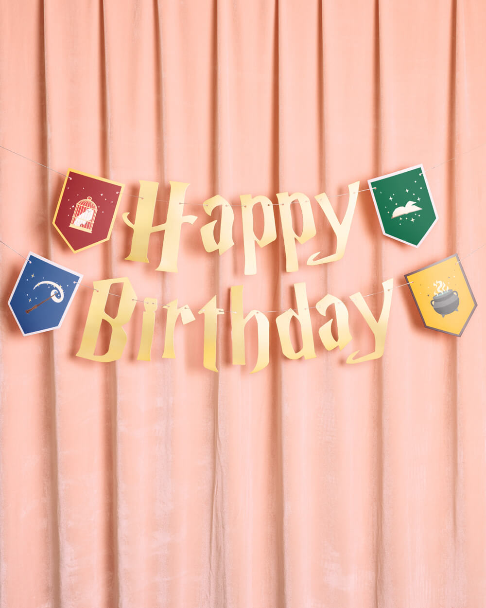 Wizard Birthday Banner - Gold Foil + Colored Pendants