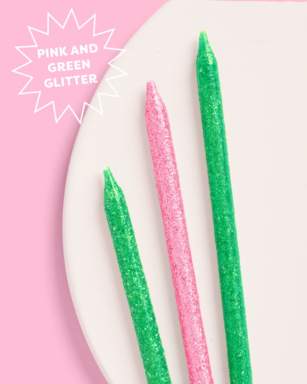Pink Goes Good W. Green Candles - 10 Glitter Candles