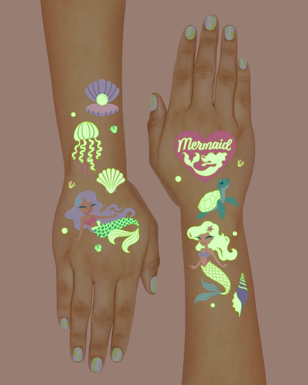 Mermaid Glo Tats - 48 Foil Temporary Tattoos