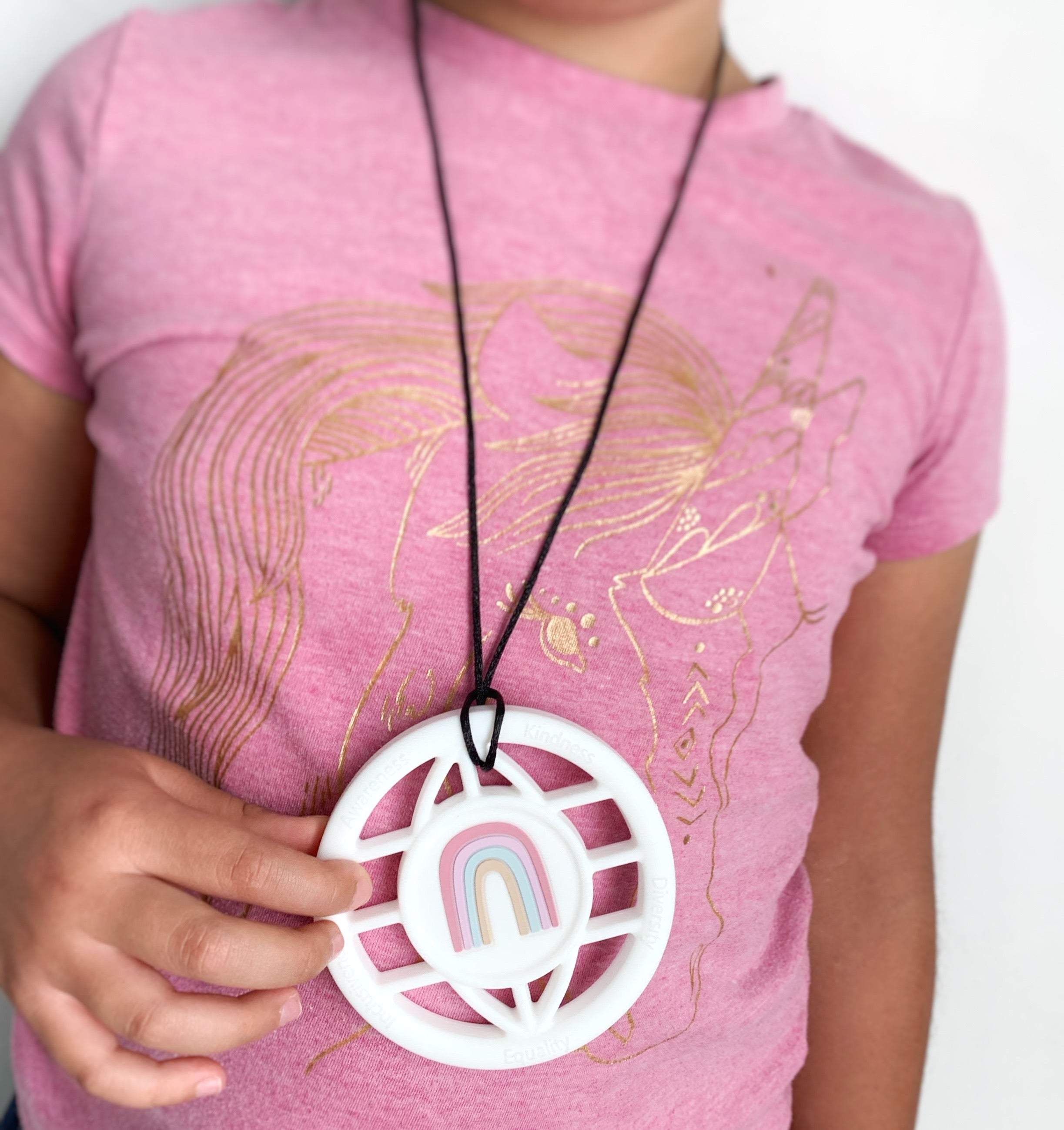 Rainbow World Teether Necklace | Bpa-free Chew Sensory Pendant