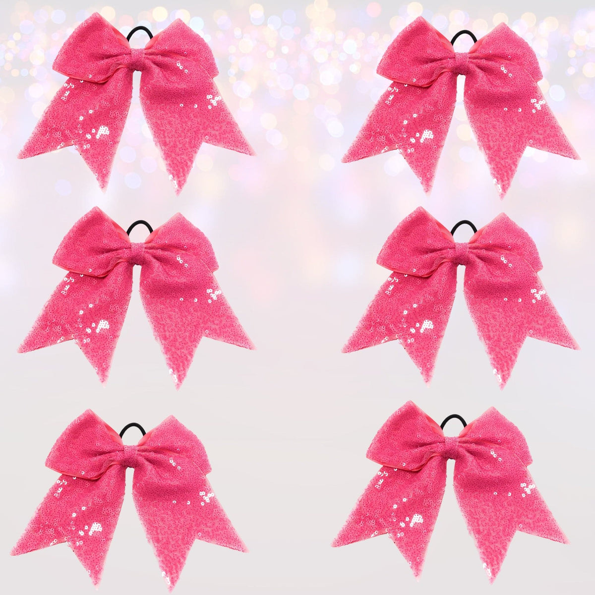 Sequin Cheer Bow Bundle, Girls Sequin Cheerleader Bow Pony Bundle 6 Pack