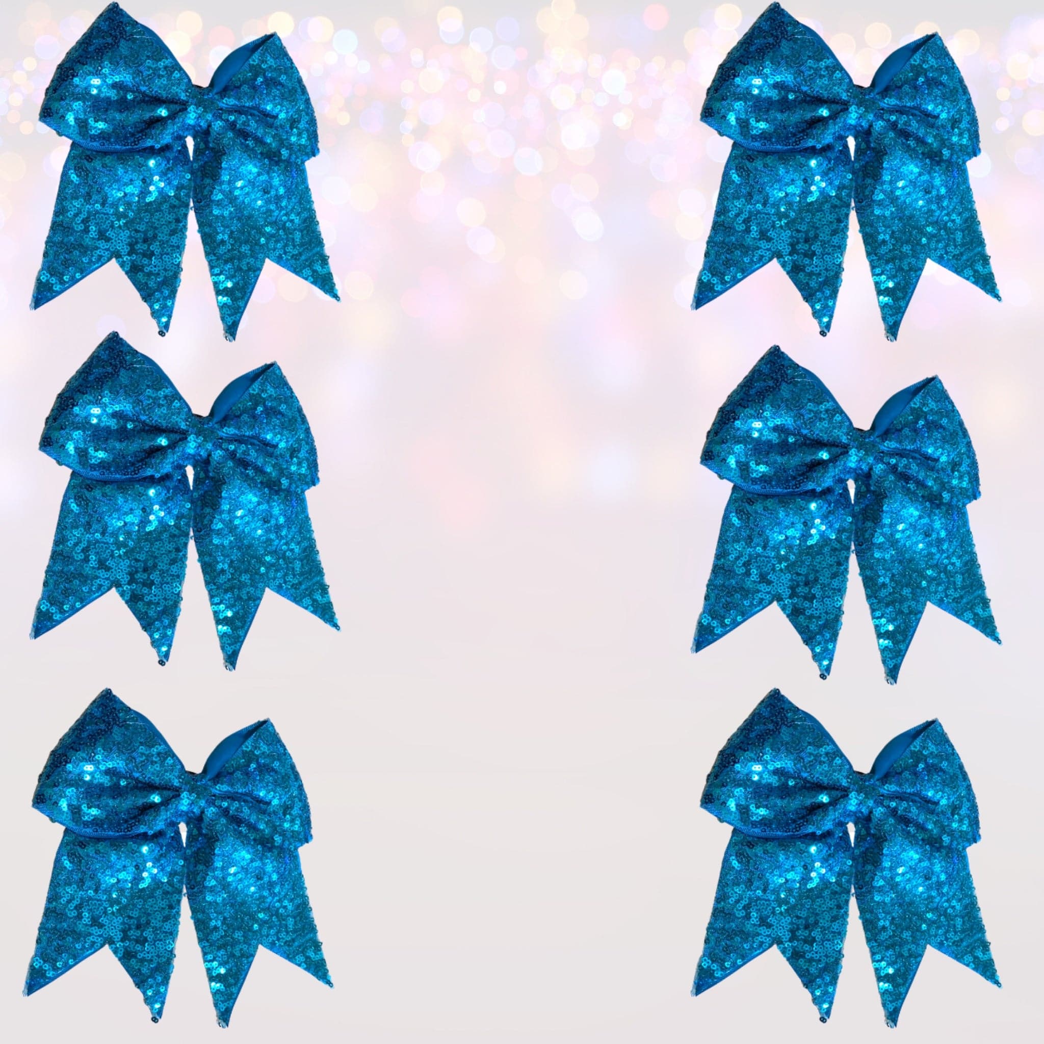 Sequin Cheer Bow Bundle, Girls Sequin Cheerleader Bow Pony Bundle 6 Pack