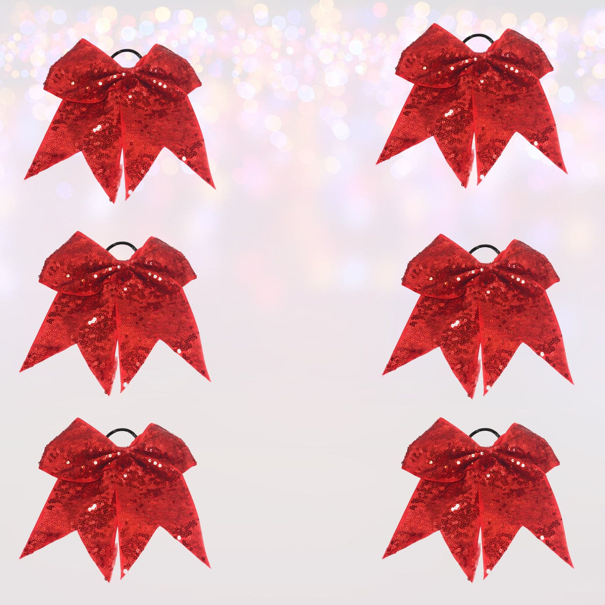 Sequin Cheer Bow Bundle, Girls Sequin Cheerleader Bow Pony Bundle 6 Pack