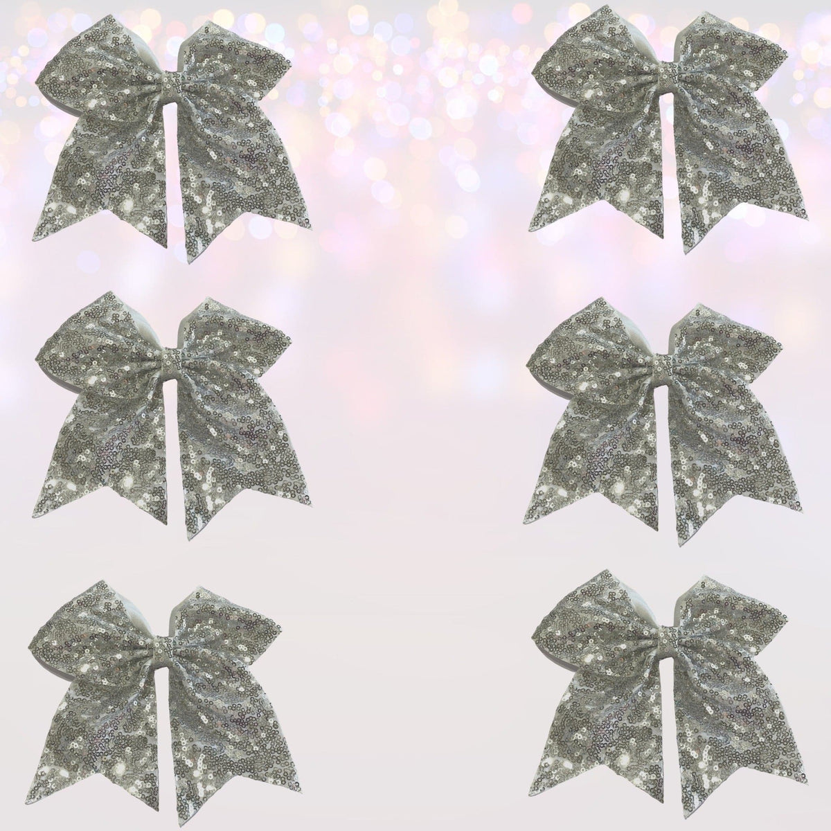 Sequin Cheer Bow Bundle, Girls Sequin Cheerleader Bow Pony Bundle 6 Pack