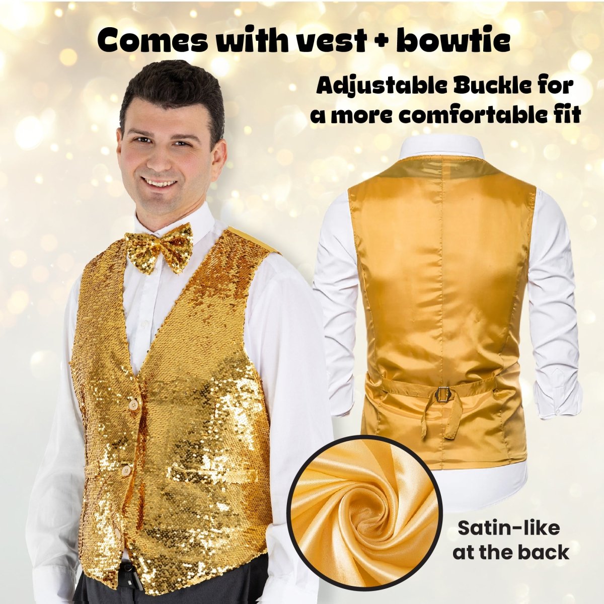 Sequin Vest With Bowtie - Adults
