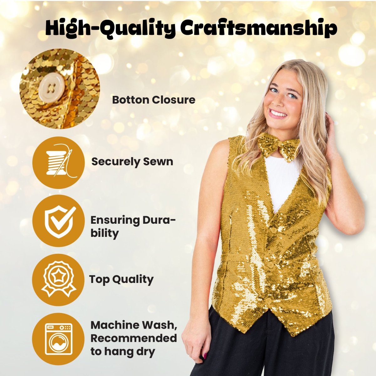 Sequin Vest With Bowtie - Adults