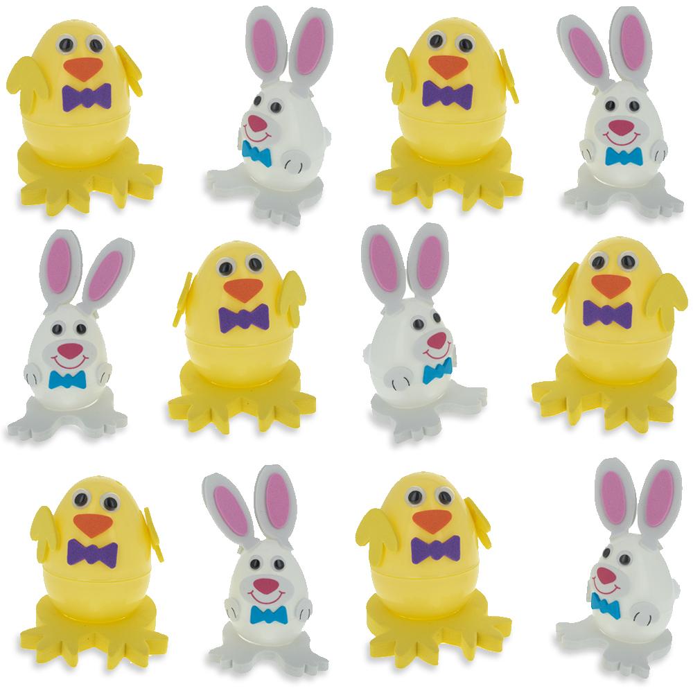 Set Of 12 Chick And Bunny Easter Eggs 2.5 Inches