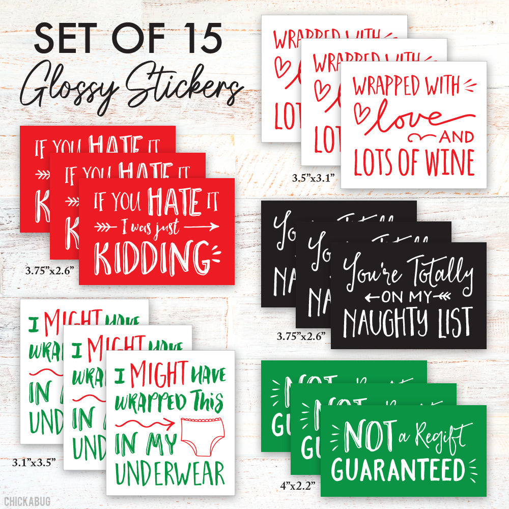Funny Christmas Gift Stickers - Pack Of 15