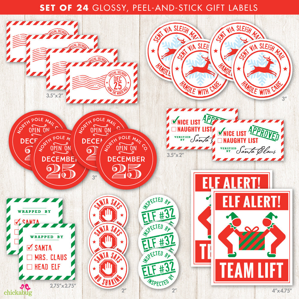Santa's Sleigh Mail Gift Stickers - Pack Of 24