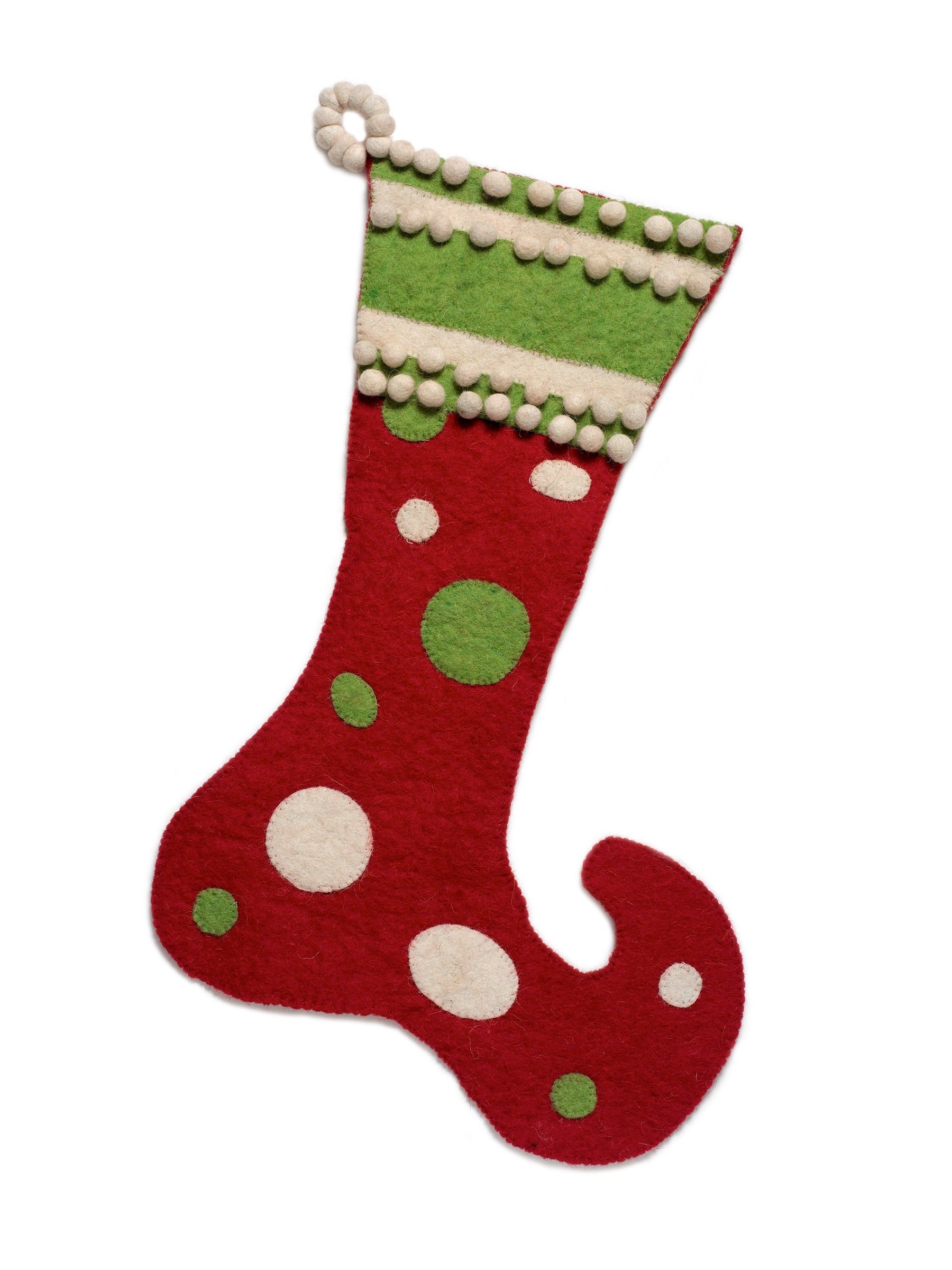 Hand Felted Wool Christmas Stocking - Red And Green Jester