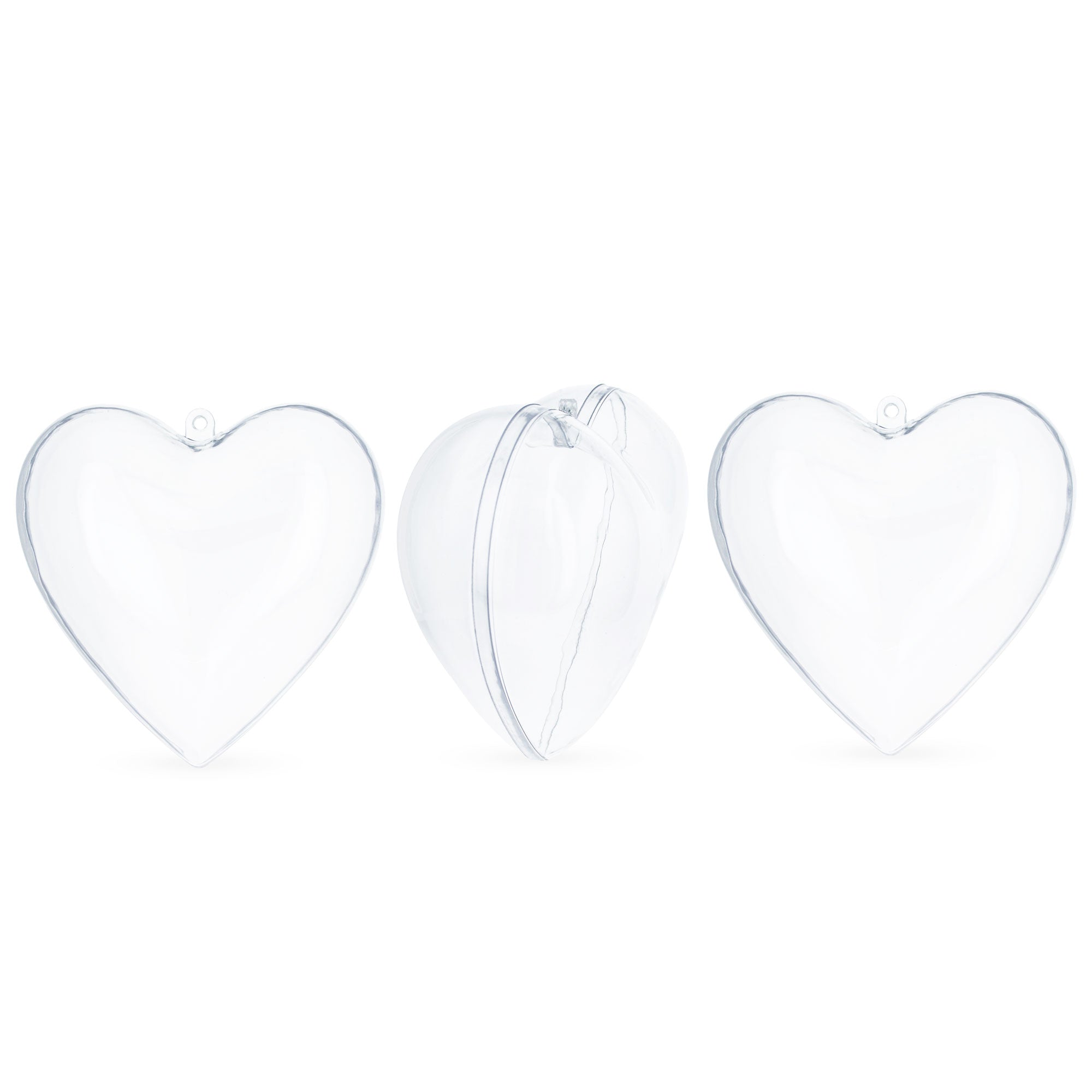 Set Of 3 Clear Plastic Heart Ornaments 3.85 Inches (98 Mm)