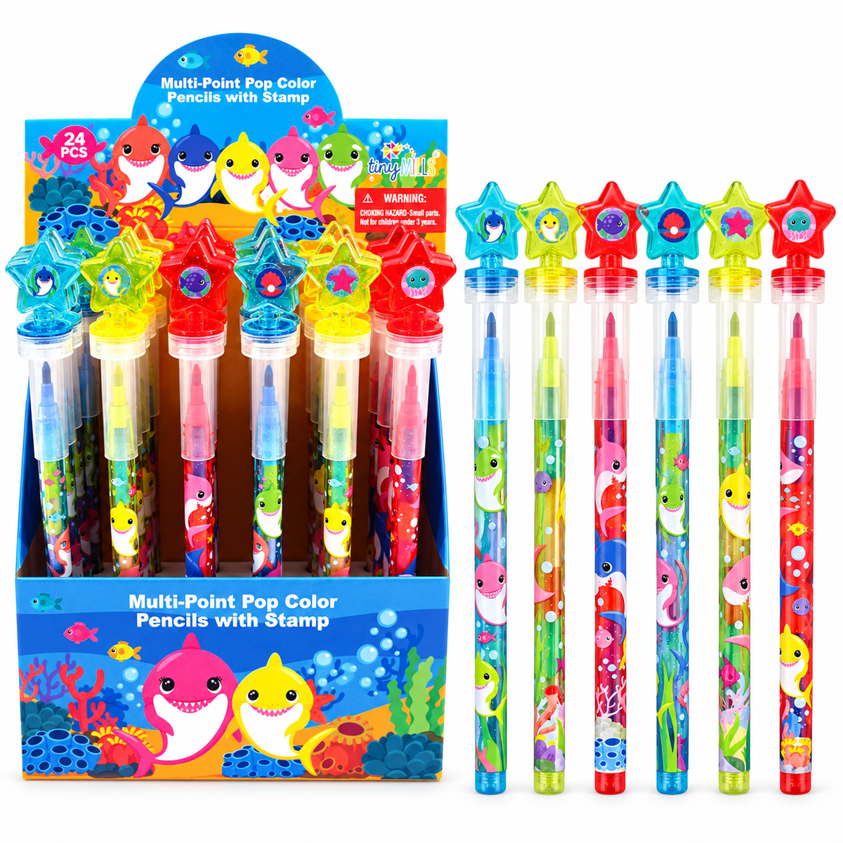 Shark Family Stackable Crayon With Stamper Topper