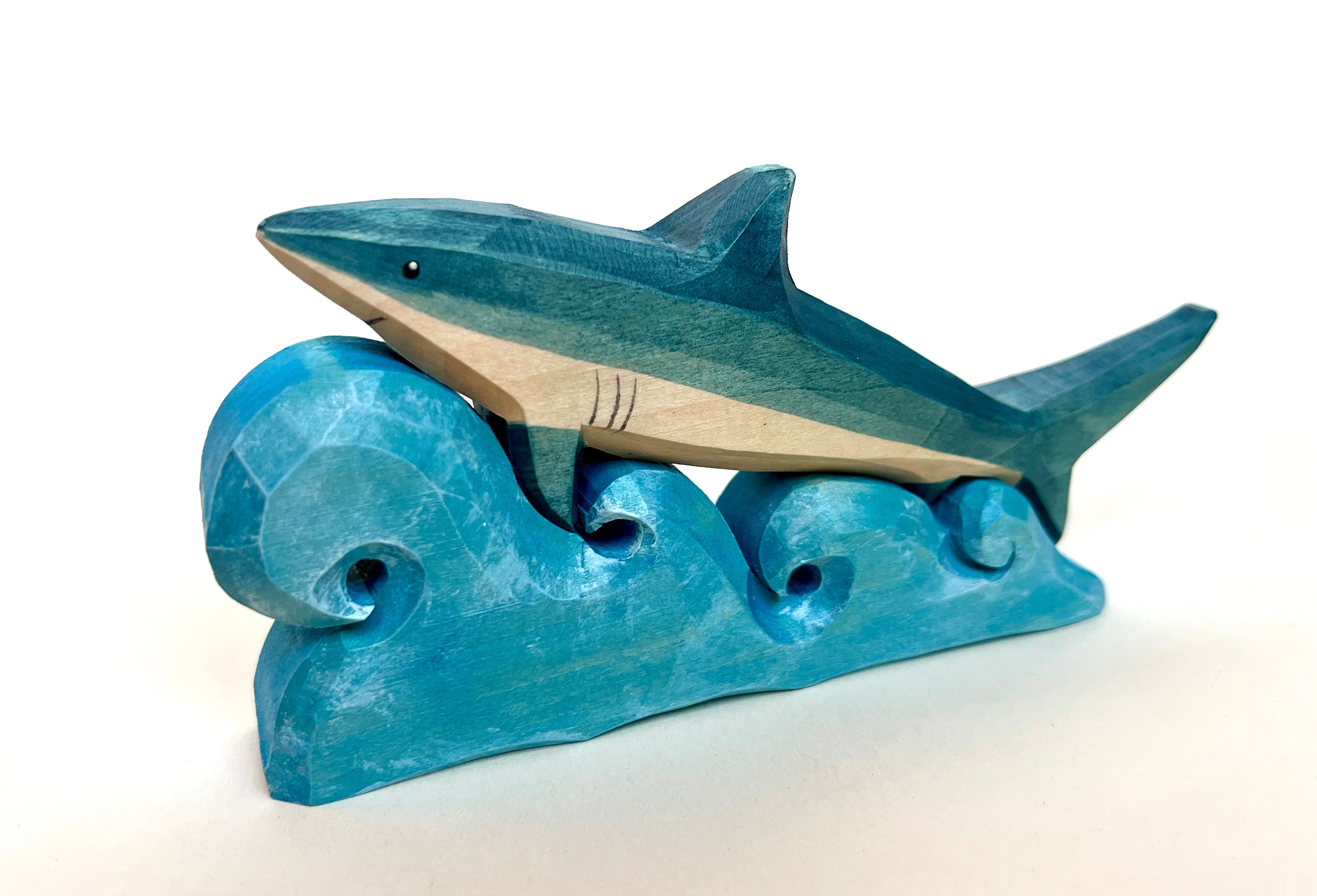 Hand Carved Shark On The Wave
