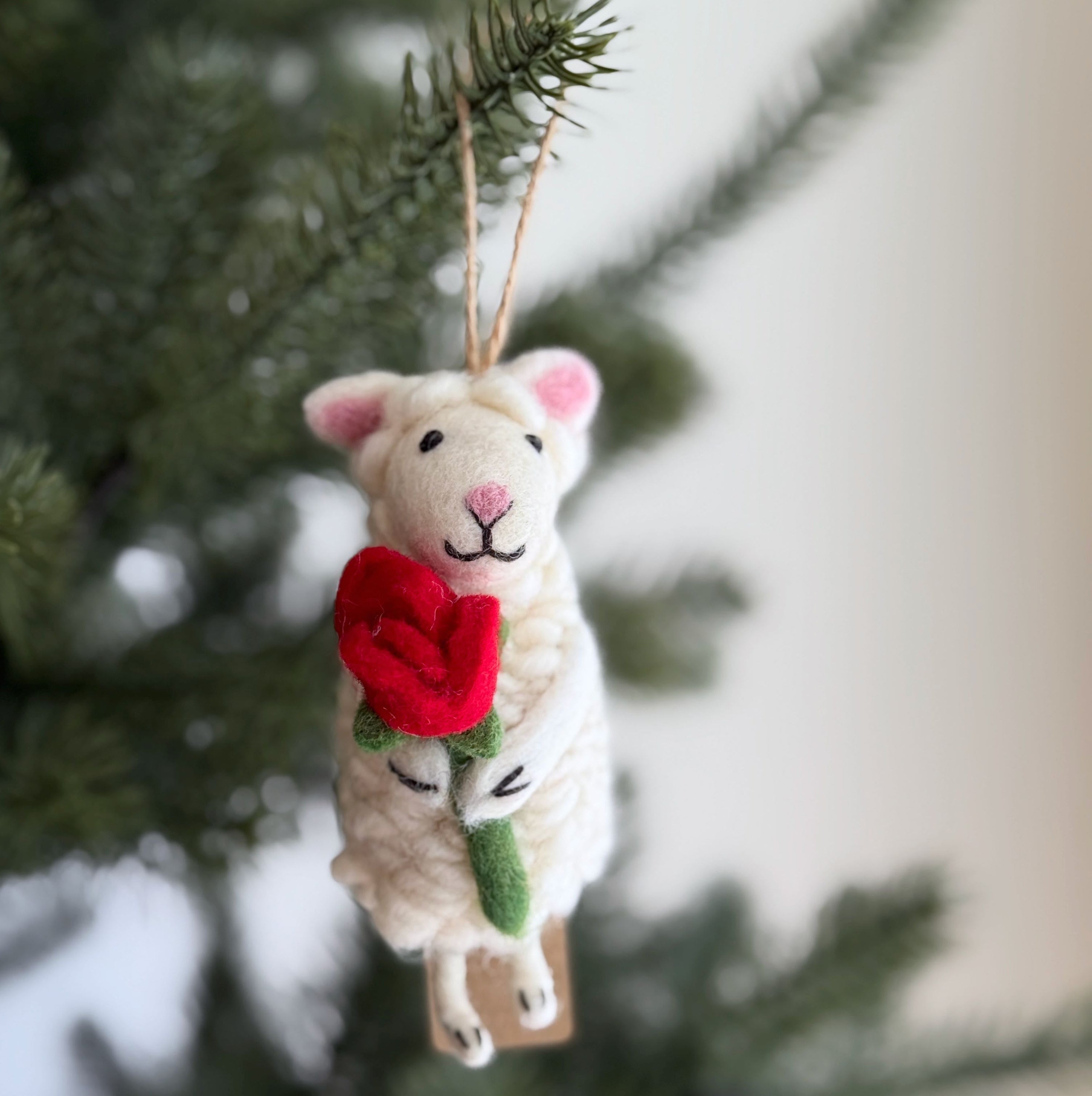 Sheep Holding Rose Ornament