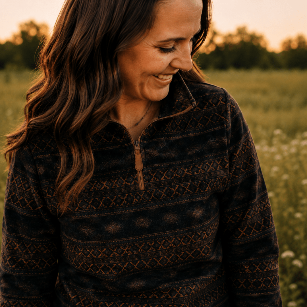 Aztec Printed Sherpa 1/4 Zip Pullover- Unisex