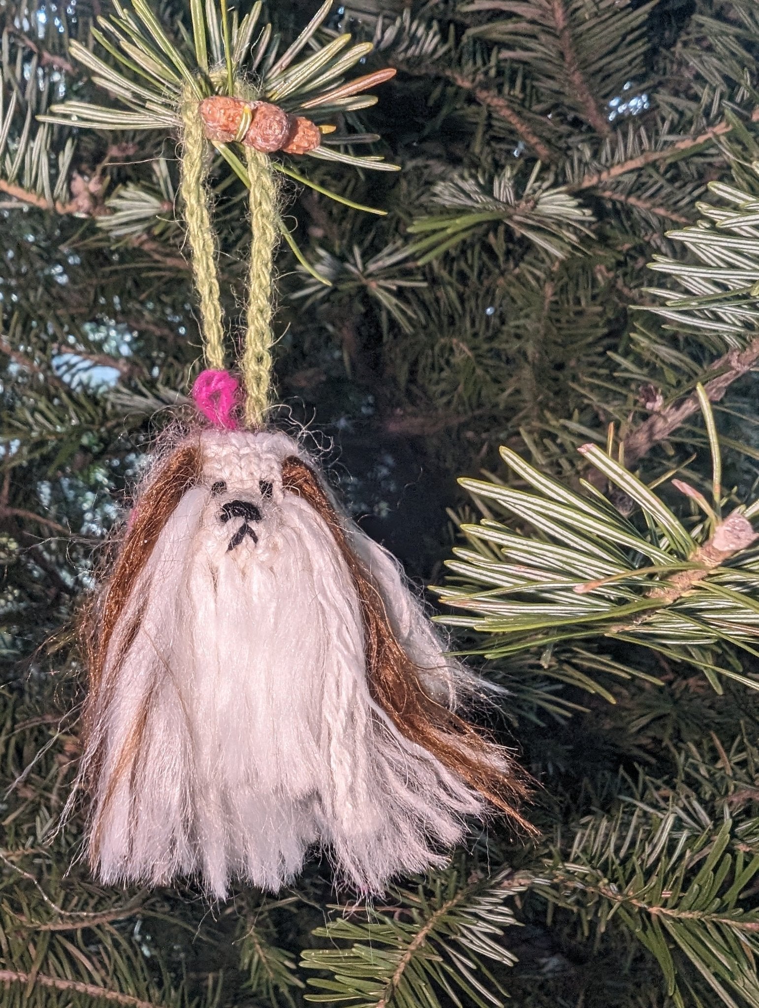 Hand Knit Alpaca Wool Christmas Ornament - Shih Tzu Dog