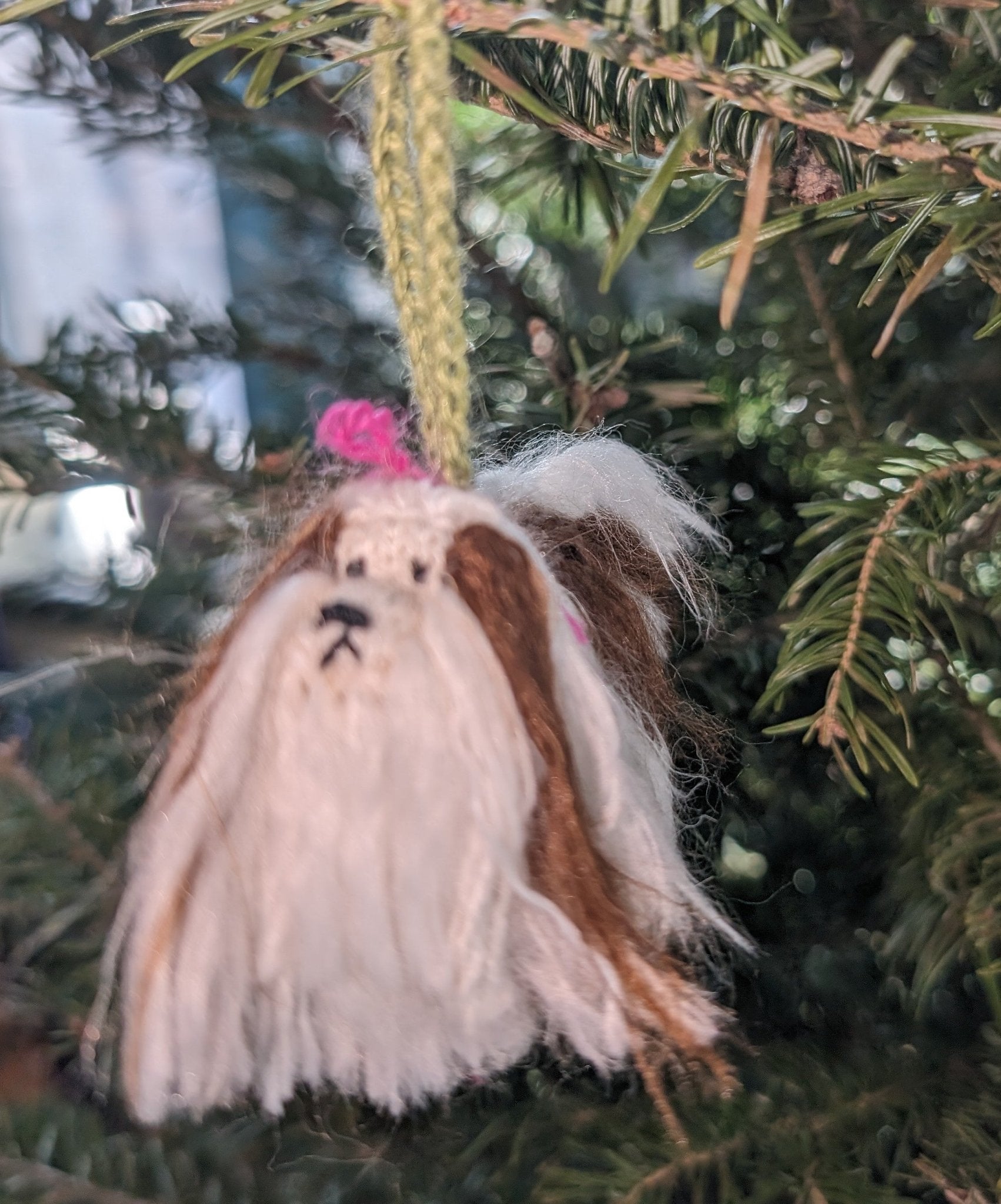 Hand Knit Alpaca Wool Christmas Ornament - Shih Tzu Dog