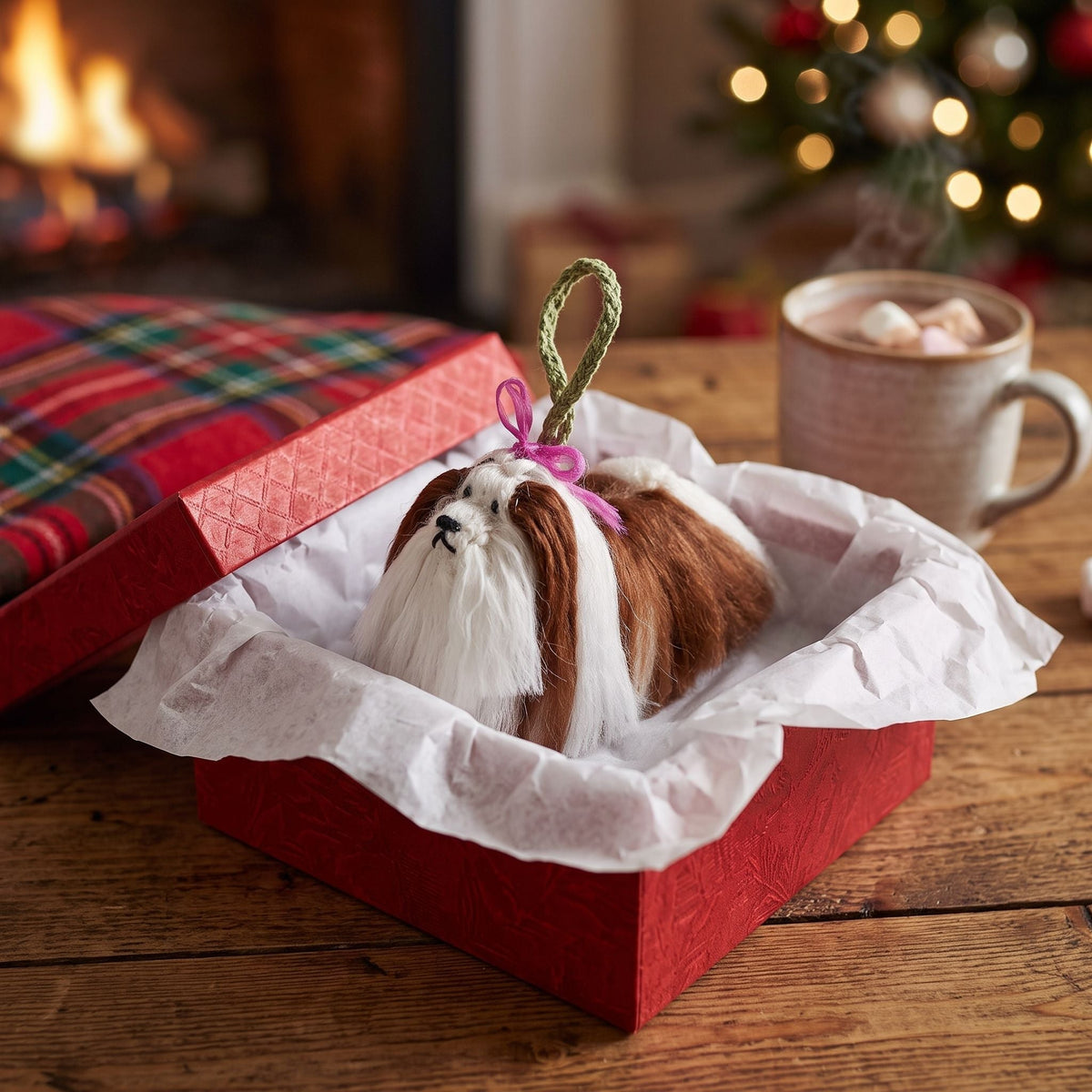 Hand Knit Alpaca Wool Christmas Ornament - Shih Tzu Dog