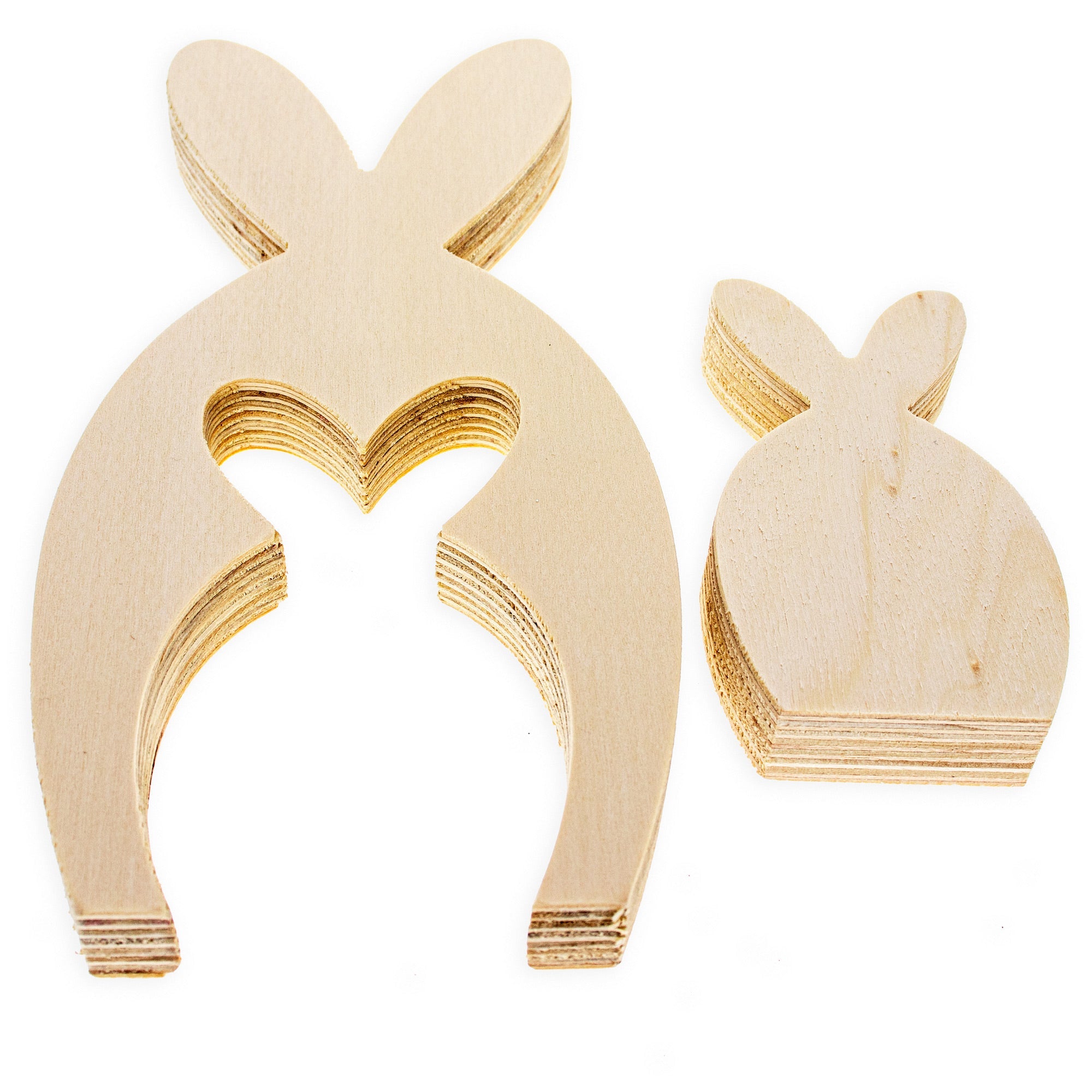 Set Of 2 Unfinished Wooden Bunny Shape Figurines Cutouts Diy Craft 9.5 Inches