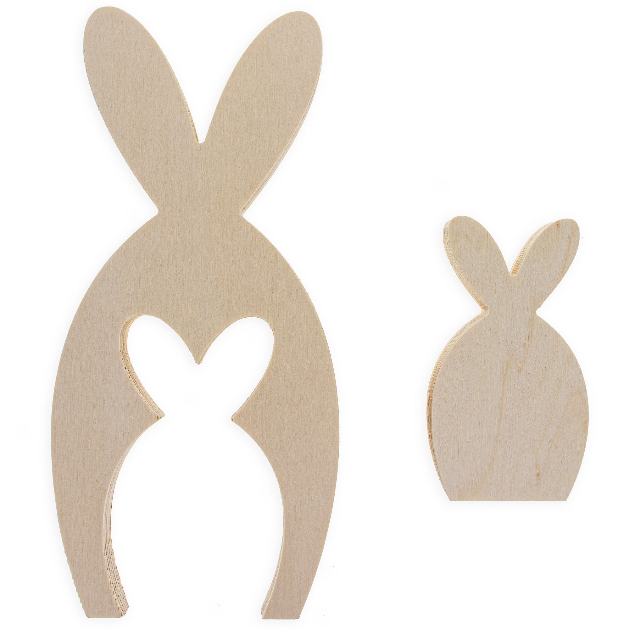 Set Of 2 Unfinished Wooden Bunny Shape Figurines Cutouts Diy Craft 9.5 Inches