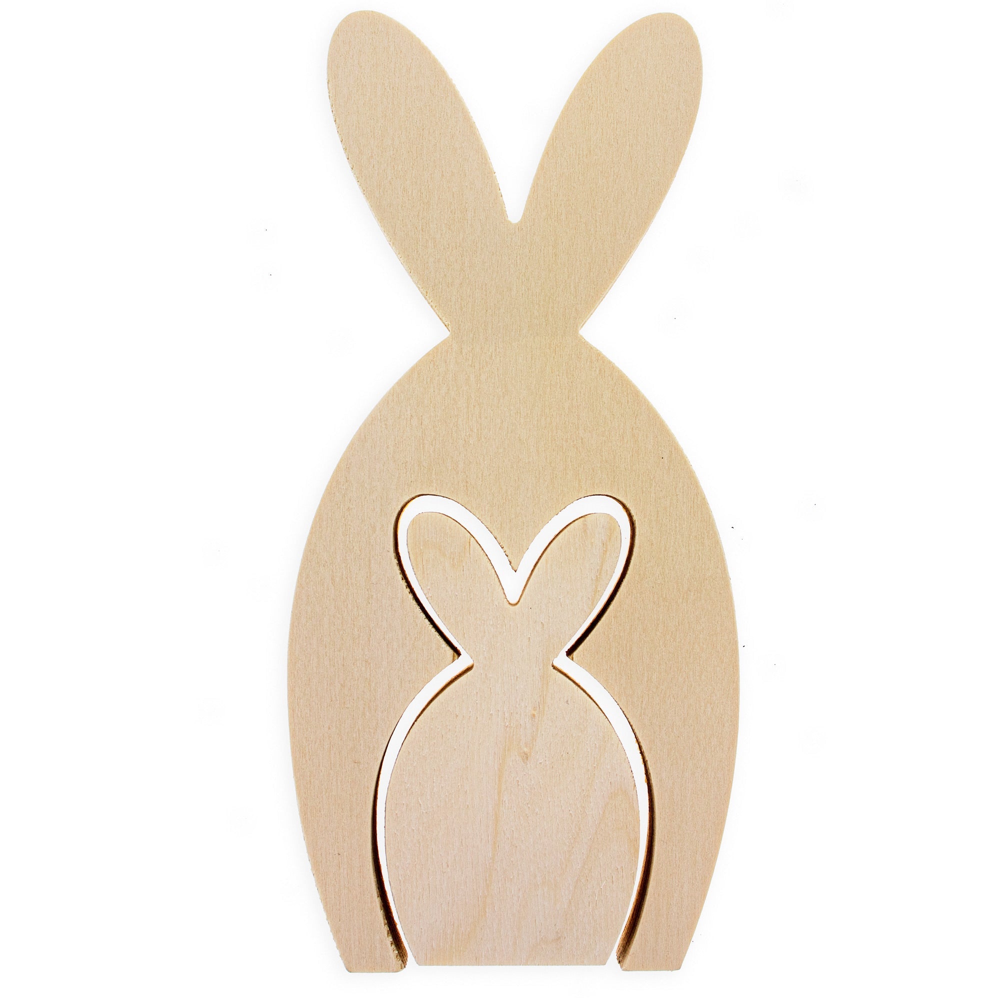 Set Of 2 Unfinished Wooden Bunny Shape Figurines Cutouts Diy Craft 9.5 Inches