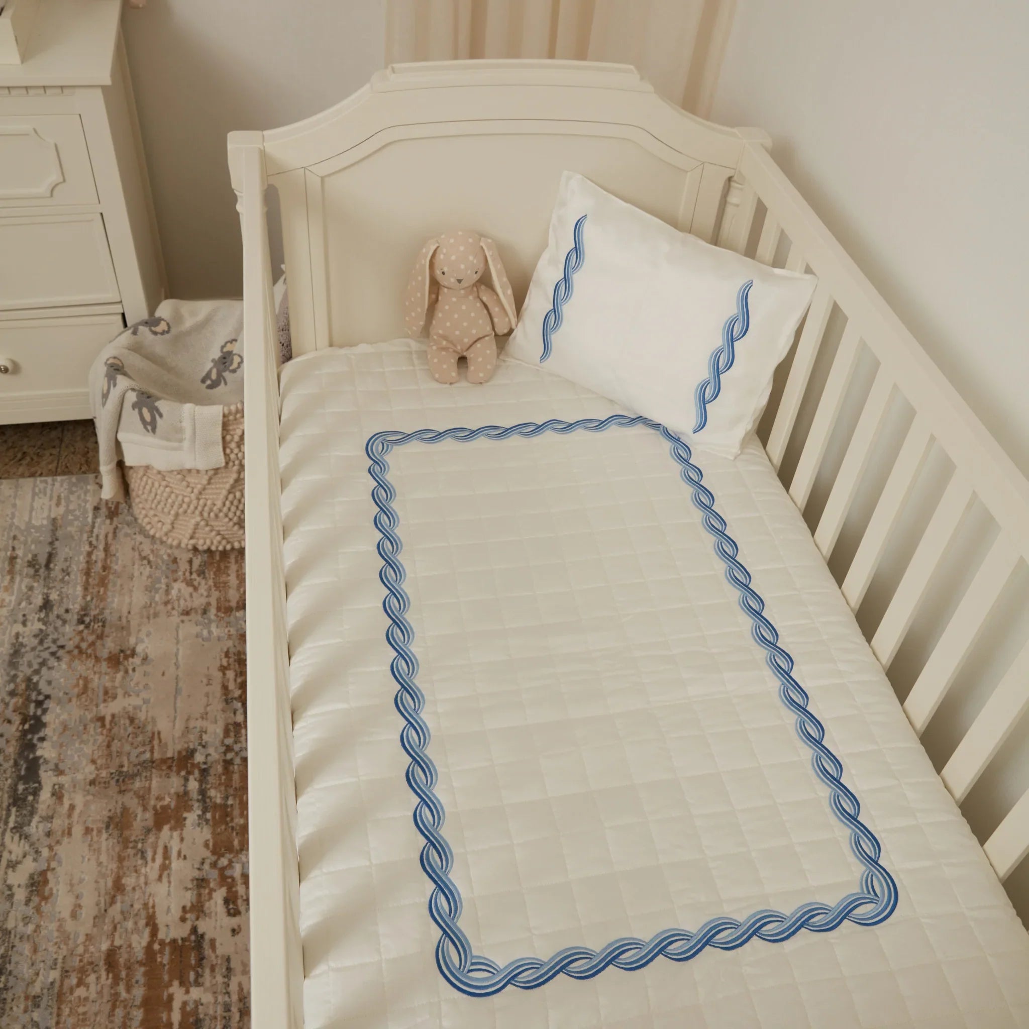 Embroidered Coverlet - Blue Ropes