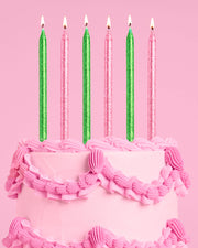 Pink Goes Good W. Green Candles - 10 Glitter Candles