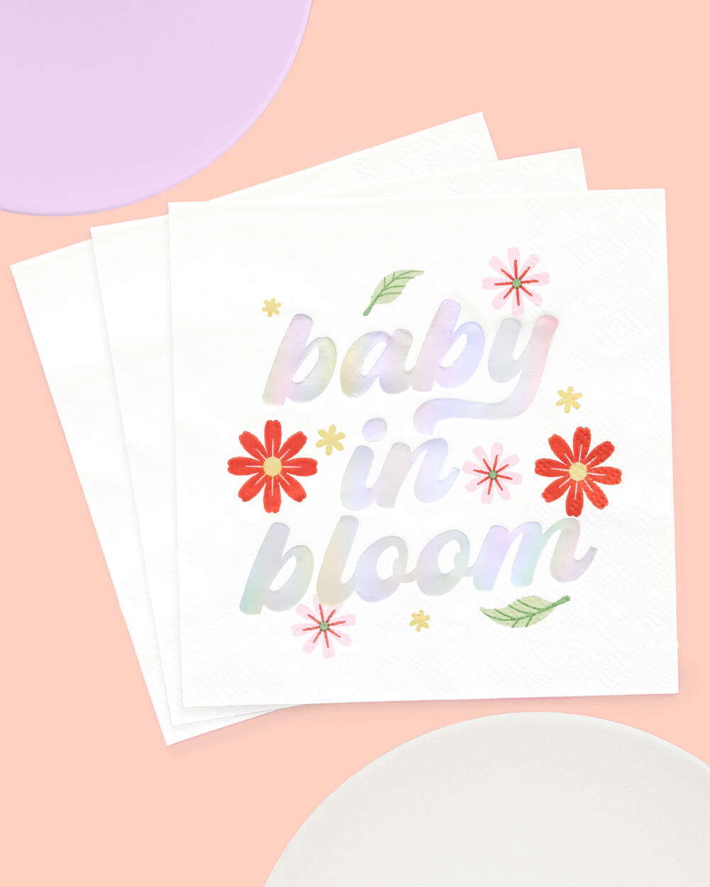 Baby In Bloom Napkins - 50 White Napkins