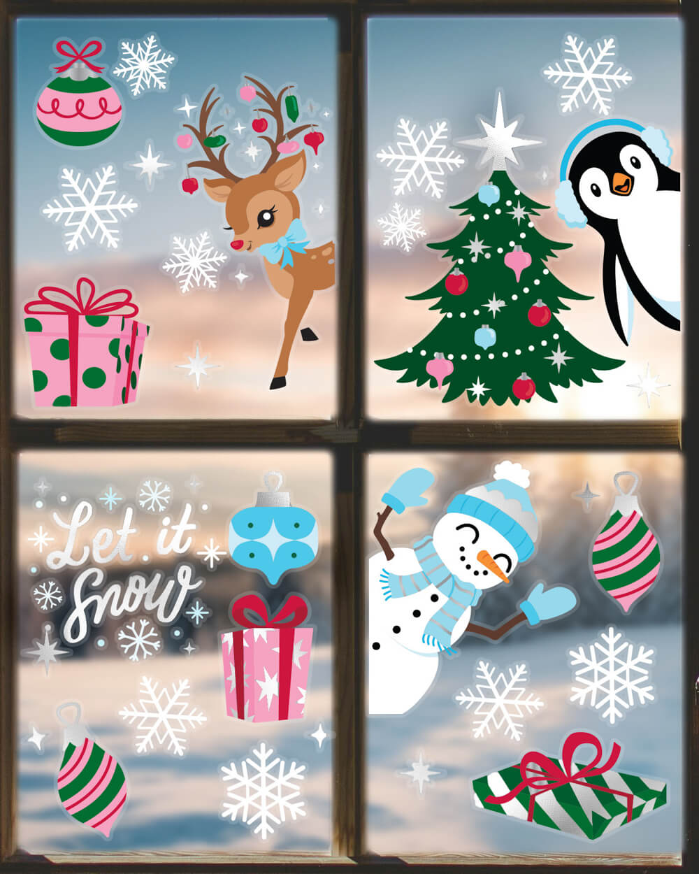 Winter Wonderland Window Clings - 6 Silver Foil And Color Sheets