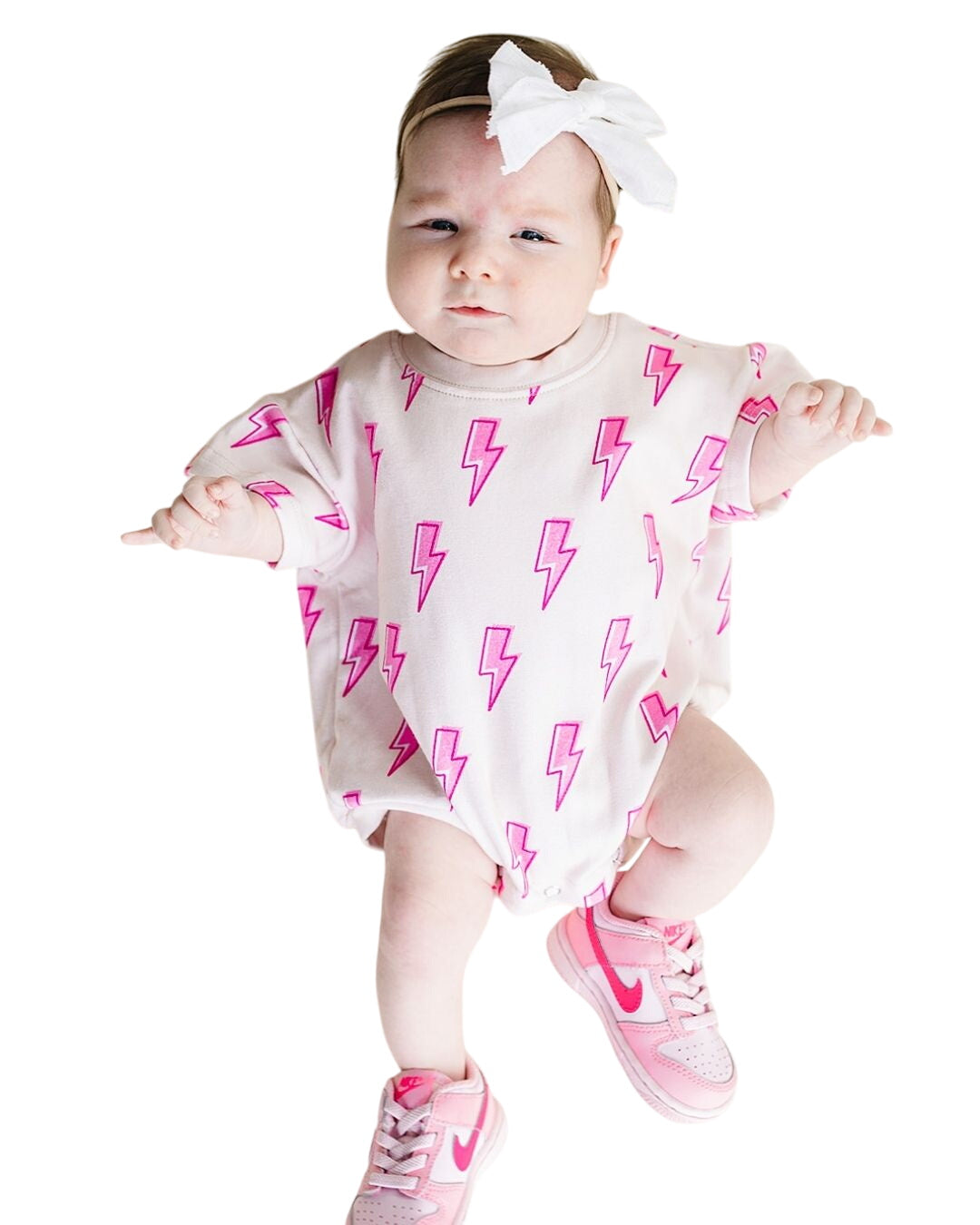 Short Sleeve Bubble Romper | Pink Bolts